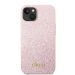 Husa iPhone 14 Plus Guess Glitter TPU Flakes Script Metal Logo Pink