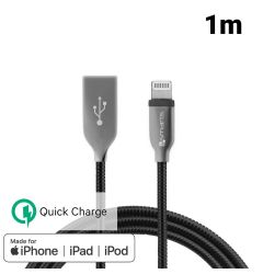 Cablu MFI Lightning 4smarts Ferrumcord Black (acoperit cu otel inoxidabil, 1m)