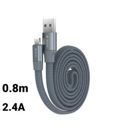 Cablu MicroUSB Devia Ring Gray (0.8m, impletitura nylon, 2.4A)