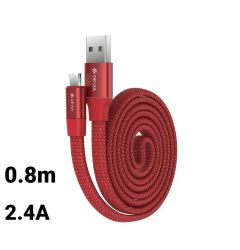 Cablu MicroUSB Devia Ring Red (0.8m, impletitura nylon, 2.4A)