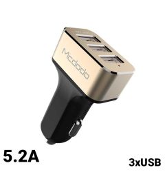 Incarcator Auto 5.2A Mcdodo Triplu USB Gold (5.2A max total, 2.4 max per port)