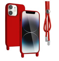 Lemontti Husa Silicon cu Snur iPhone 12 / 12 Pro Rosu (protectie 360°, material fin, captusit cu microfibra)