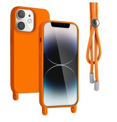 Lemontti Husa Silicon cu Snur iPhone 12 / 12 Pro Portocaliu (protectie 360°, material fin, captusit cu microfibra)