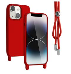 Lemontti Husa Silicon cu Snur iPhone 14 Rosu (protectie 360°, material fin, captusit cu microfibra)