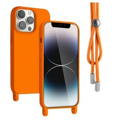 Lemontti Husa Silicon cu Snur iPhone 13 Pro Portocaliu (protectie 360°, material fin, captusit cu microfibra)