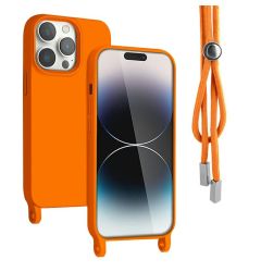 Lemontti Husa Silicon cu Snur iPhone 14 Pro Portocaliu (protectie 360°, material fin, captusit cu microfibra)