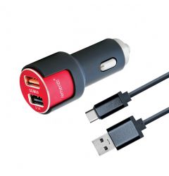 Lemontti Incarcator auto Fast Charge 3.1A 2 porturi USB-A QC 3.0 + USB-A si cablu Type-C 1m