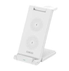 Duzzona Statie de incarcare Wireless 3in1 W10-A pentru iPhone, Apple Watch, AirPods, 15W, cablu Type-C, Alb