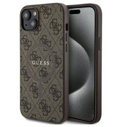 Guess Husa PU Leather 4G Colored Ring MagSafe iPhone 14 Maro