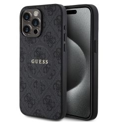 Guess Husa PU Leather 4G Colored Ring MagSafe iPhone 15 Pro Max Negru