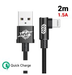 Cablu Lightning Baseus MVP Elbow USB Black (2m, output 1.5A, unghi 90, impletitura nylon)