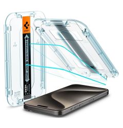 Spigen Folie Sticla Glass tR EZ Fit iPhone 15 Pro Max, set 2 buc, kit de montare, Transparent