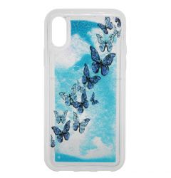 Carcasa iPhone XS / X Lemontti Liquid Sand Butterflies Glitter