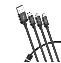 Cablu USB la Lightning, MicroUSB si Type-c Baseus 3 in 1 Black