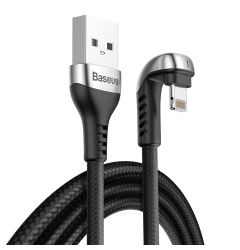 Cablu Lightning Baseus Green U-Shaped Lamp Mobile Game Cable Black (1m, output 2.4A, impletitura tex