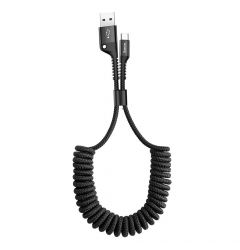Cablu USB la Type-C Baseus Fish Eye Spring Data Black (1m, 2A, impletitura textila)