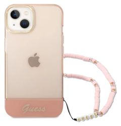 Guess Husa TPU Camera Outline Translucent Strap iPhone 14 Pink