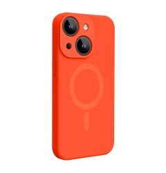 Lemontti Husa Liquid Silicon MagCharge iPhone 15 Portocaliu Neon (protectie 360°, material fin, captusit cu microfibra)