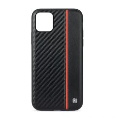 Husa iPhone 11 Pro Max Meleovo Carbon Black & Red (placuta metalica integrata)