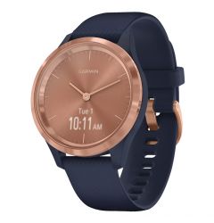 Smartwatch Garmin Vivomove 3S Gold, Silicone Navy Blue (carcasa din otel)