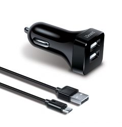 Incarcator Auto 2.4A iSound Dual USB Negru (cablu microUSB 1.2m) resigilat