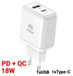 Incarcator Retea Fast Charge Dual USB PD/QC Mcdodo Smart Series 18W White