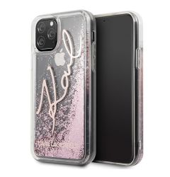 Husa iPhone 11 Pro Karl Lagerfeld Signature Glitter Roz Auriu