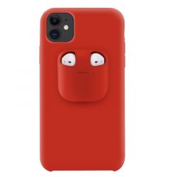 Husa iPhone 11 Lemontti Liquid Silicone with Apple AirPods Case Red