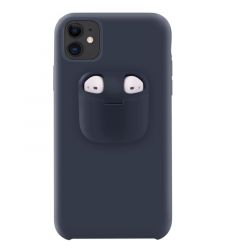 Husa iPhone 11 Lemontti Liquid Silicone with Apple AirPods Case Dark Blue