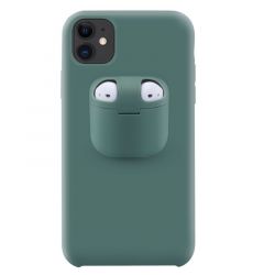 Husa iPhone 11 Lemontti Liquid Silicone with Apple AirPods Case Dark Green
