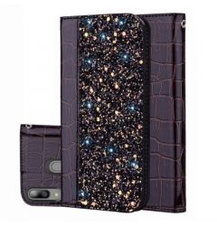 Husa Samsung Galaxy A20e Lemontti Flip Leather Case Glitter Powder Black
