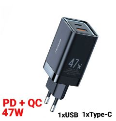 Incarcator Retea Mcdodo GaN Mini Fast Charge Dual USB PD/QC Black 47W