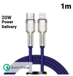 Cablu Type-C la Lightning Baseus Cafule Series Metal PD 20W Purple (1m, impletitura nylon)