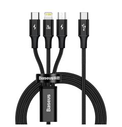 Cablu Type-C la MicroUSB+Lightning+Type-C Baseus 3 in 1 PD 20W Black 1.5m