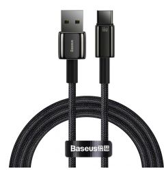 Cablu USB la Type-C Baseus Tungsten Gold Fast Charging 66W Black (1m, impletitura nylon)