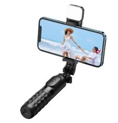 Mcdodo Selfie Stick Bluetooth compatibil cu telefoane de 3.5-6.7 inch, reglare 360 grade, telecomanda inclusa, lumina integrata, Negru