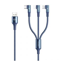 Cablu Lightning, MicroUSB si Type-C Mcdodo 3 in 1 90 Degree Blue (3A, 1.2m)