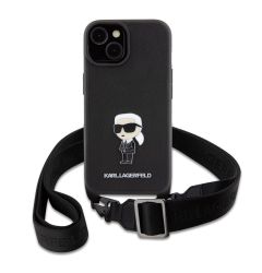 Karl Lagerfeld Husa Saffiano Crossbody Metal Ikonik iPhone 15 Negru