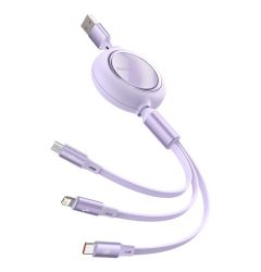 Cablu USB la Lightning, MicroUSB si Type-c Baseus Bright Mirror 3 in 1 Retractabil Purple 66W, 1.2m