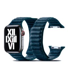 Curea Apple Watch 44mm Underline Alcantara Sea Blue (prindere magnetica)