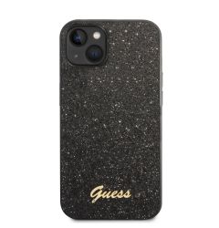 Husa iPhone 14 Guess Glitter TPU Flakes Script Metal Logo Black