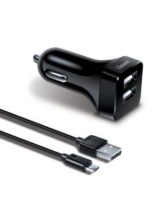 Incarcator Auto 2.4A iSound Dual USB Negru (cablu microUSB 1.2m)