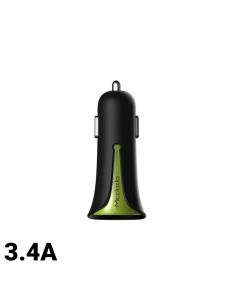 Incarcator Auto 3.4A Mcdodo Dual USB Black Mask Green (3.4A max total, 2.4A max per port)