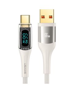 Usams Cablu Digital USB 3.0 la Type-C Fast Charger, PD, 66W, 1.2m, Transparent / Bej