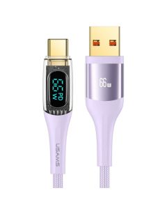 Usams Cablu Digital USB 3.0 la Type-C Fast Charger, PD, 66W, 1.2m, Transparent / Mov