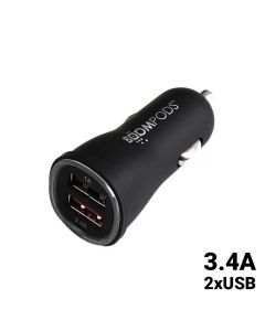 Incarcator Auto Boompods 3.4A Dual USB Black (led indicator, incarcare rapida)
