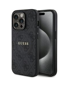 Guess Husa PU Leather 4G Colored Ring MagSafe iPhone 14 Pro Negru
