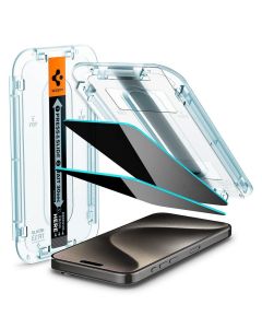 Spigen Folie Sticla Glass tR EZ Fit Privacy iPhone 15 Pro Max, set 2 buc, kit de montare