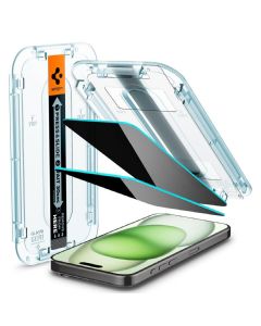 Spigen Folie Sticla Glass tR EZ Fit Privacy iPhone 15 Plus set 2 buc, kit de montare