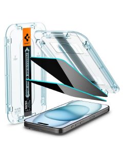 Spigen Folie Sticla Glass tR EZ Fit Privacy iPhone 15, set 2 buc, kit de montare